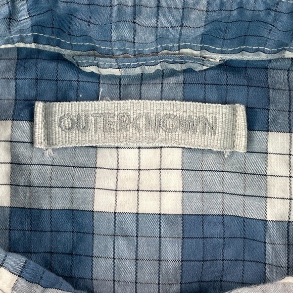 Outerknown Studio Shirt Men Medium Blue Plaid Organic Cotton Short Sleeve Beach - Picture 2 of 8